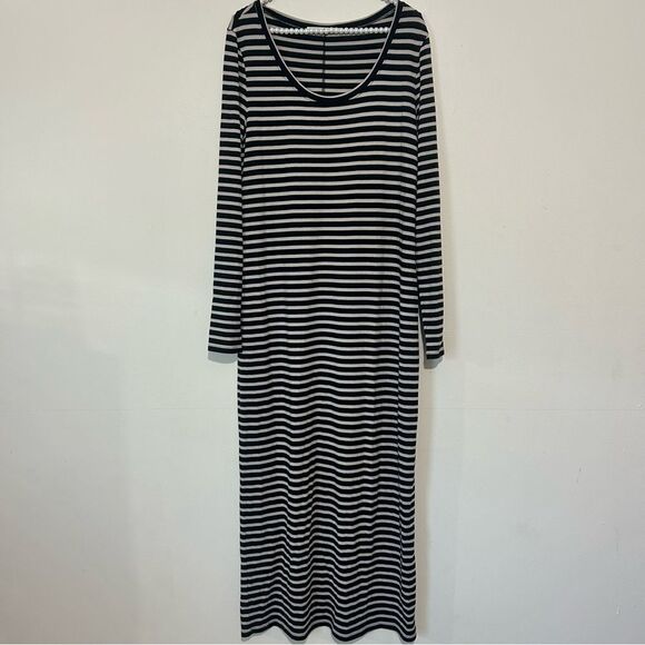 Peruvian Connection Andover Striped Scoop Neck Long Sleeve Maxi Dress SIZE LARGE - Picture 2 of 5